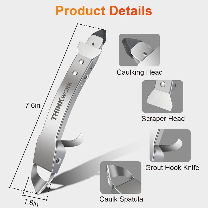 THINKWORK Caulking Tool Kit, 4 in 1 Caulk Remover Tool, Stainless Steel Caulk Tool for Kitchen Bathroom Window Sink Tile Joint, Silver - Image 3